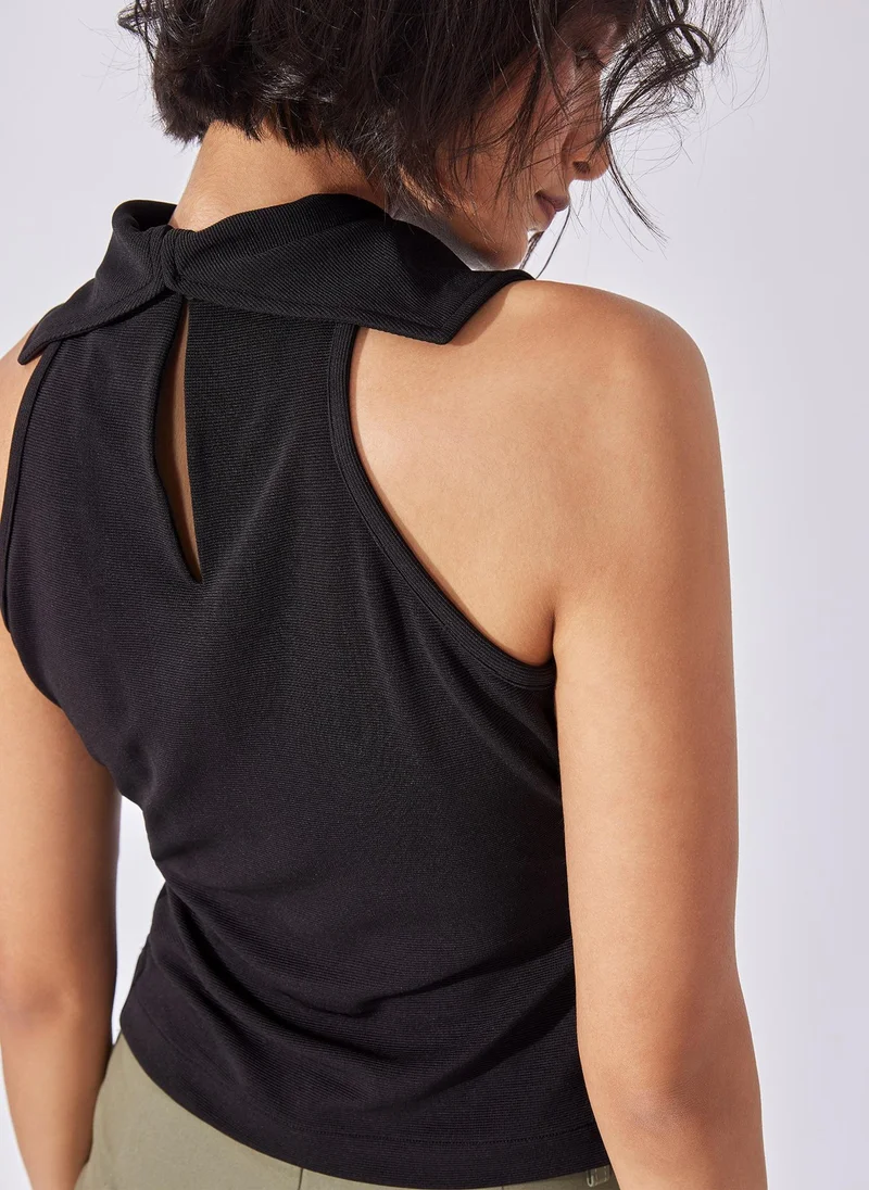 The Label Life Black Halter Collared Tank
