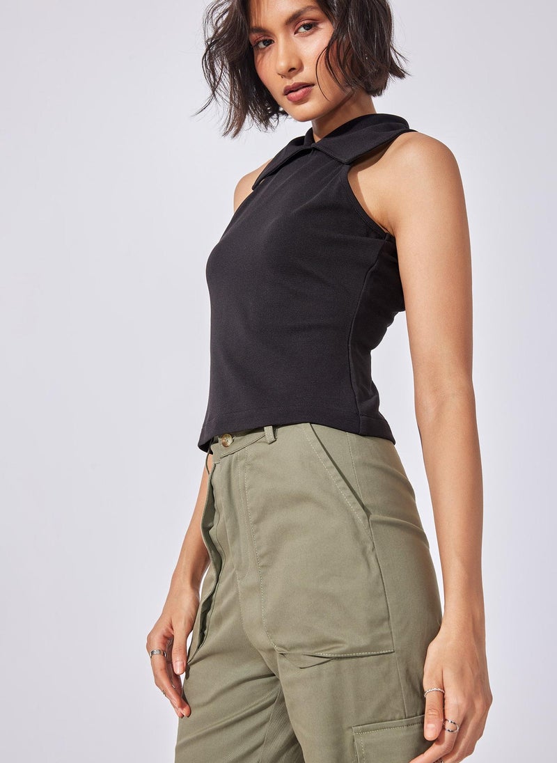 The Label Life Black Halter Collared Tank - Image 2