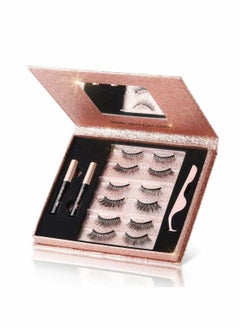 KASTWAVE Magnetic Eyelashes with Eyeliner, 6 Pairs 3D Natural Look Magnetic Eyeliner and Lashes Kit, 2 Tubes Long Lasting Magnetic Eyeliner 10mL, Mirror Box with Professional Tweezers - No Glue Needed  - Image 1