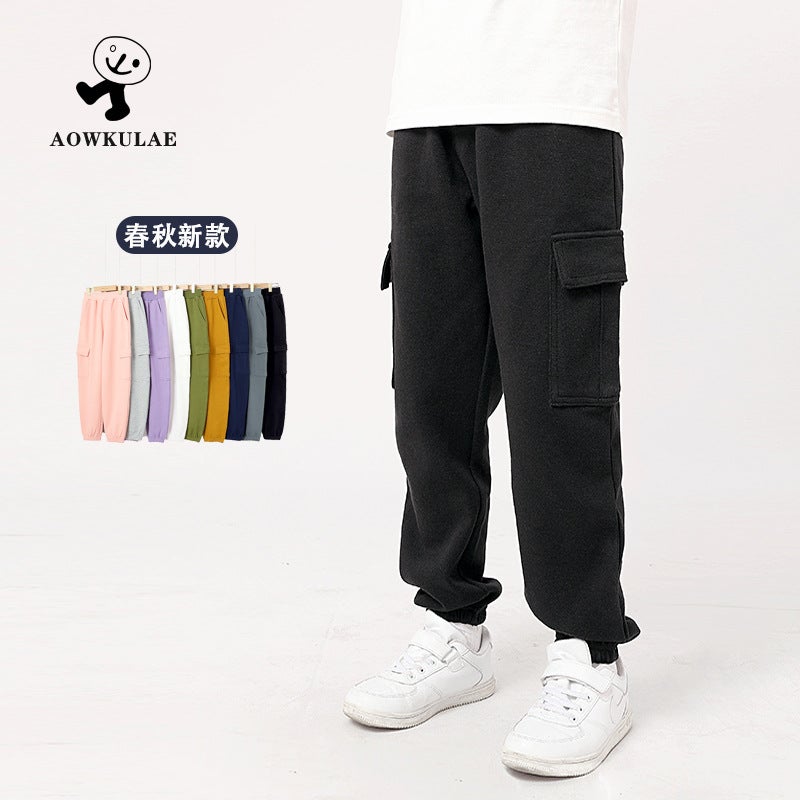 Autumn Children'S Pants Korean Style New Boys' Casual Pants Medium And Large Children Solid Color Sports Overalls Girls' Pants - Image 2