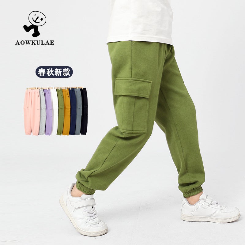 Autumn Children'S Pants Korean Style New Boys' Casual Pants Medium And Large Children Solid Color Sports Overalls Girls' Pants - Image 3