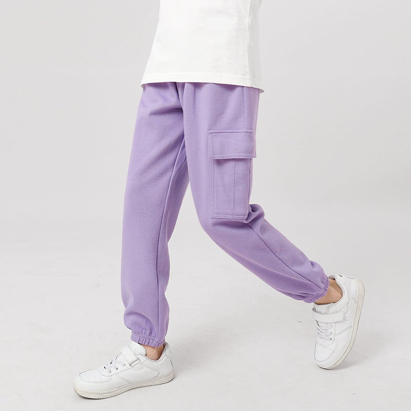 Autumn Children'S Pants Korean Style New Boys' Casual Pants Medium And Large Children Solid Color Sports Overalls Girls' Pants - Image 5