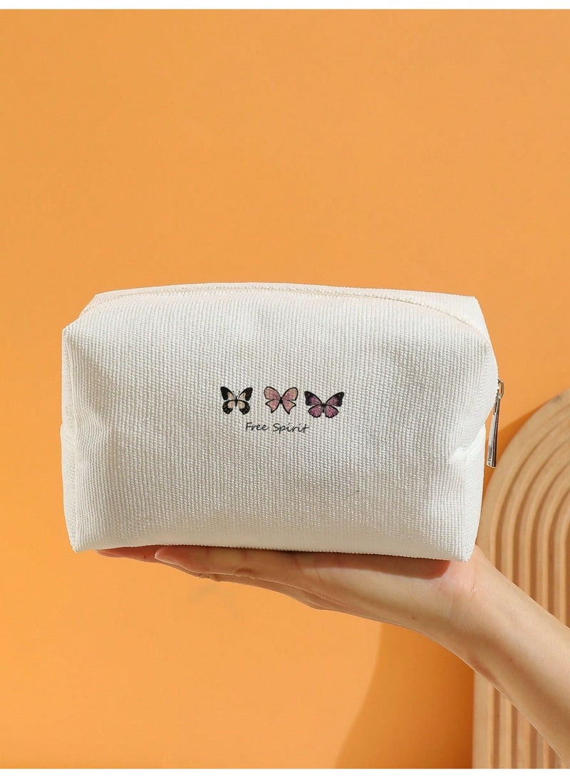 Small Makeup Bag with Elegant Butterfly Design in Stylish White - Image 1