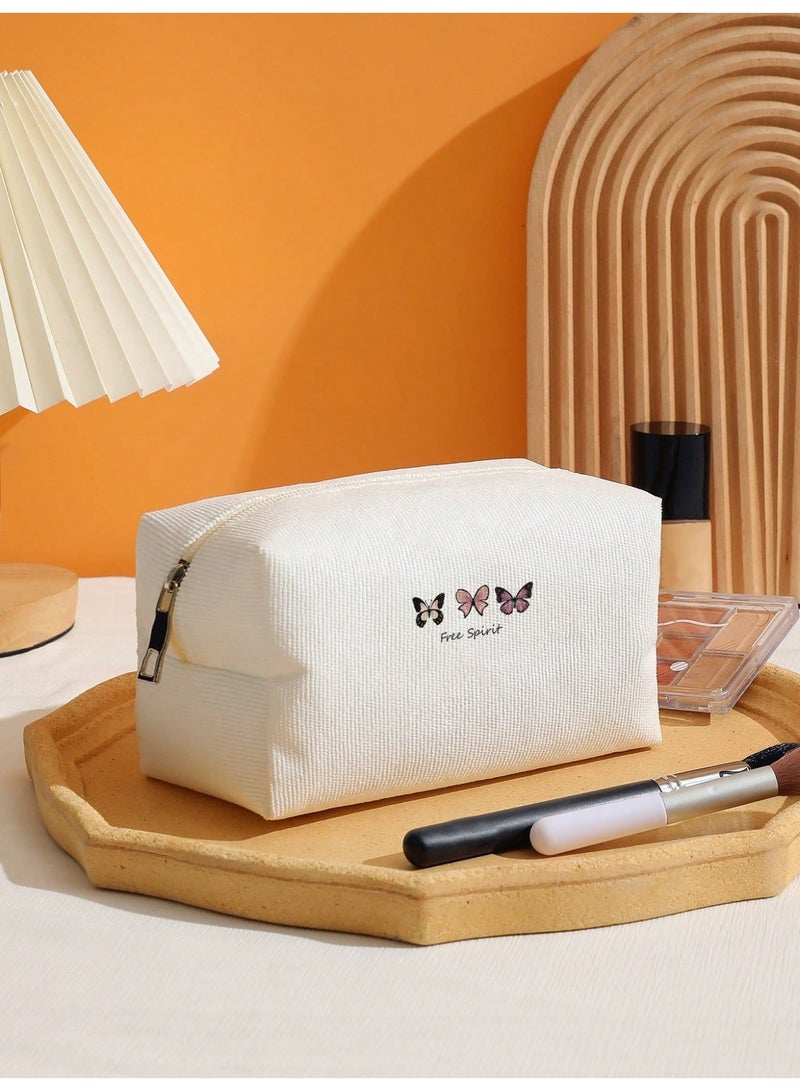 Small Makeup Bag with Elegant Butterfly Design in Stylish White - Image 2