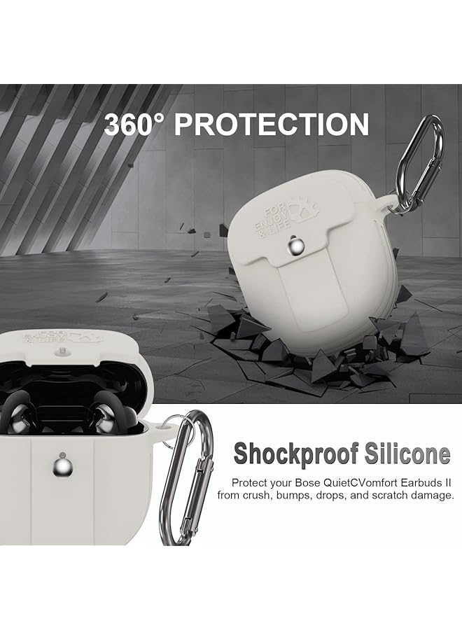 إيروريكس حافظة لسماعات Bose Quietcomfort Earbuds Ii 2022، حافظة واقية مقاومة للصدمات من السيليكون مع حزام وسلسلة مفاتيح لسماعات Bose Earbuds Ii، باللون الأبيض الفاتح - Image 3