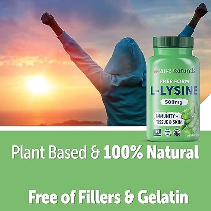 Yuve L-Lysine 500 mg Essential Amino Acid - Immune, Cold Sores & Collagen Synthesis Support - Maintain Healthy Arginine Levels & Optimal Calcium Absorption - Vegan, Gelatin-Free, Non-GMO - 50 Capsules - Image 3