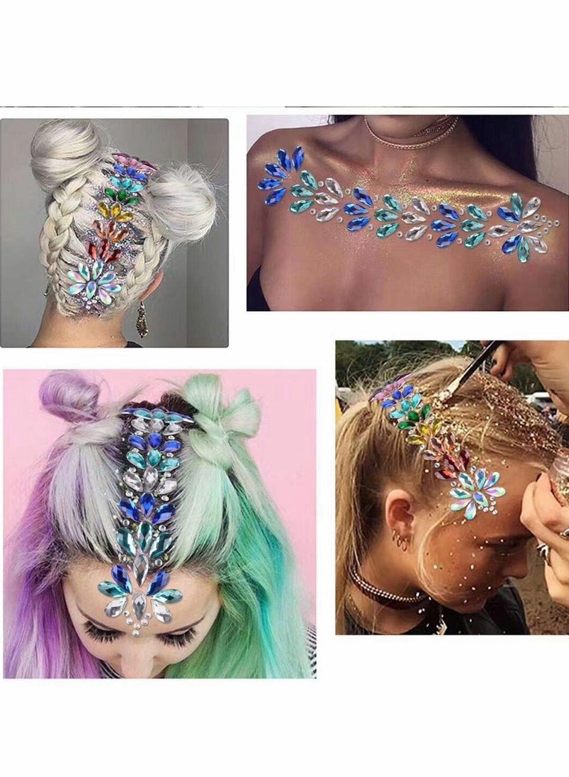KASTWAVE Hair Gems Stickers, Face Body Jewels Stickers Eyes Forehead, Mermaid Rhinestone Glitter with Self Adhesive Crystal Tears Paste for Masquerade Festival Party - Image 2
