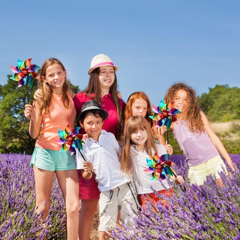 Luckam Reflective Bird Repellent Windmill, 6 Pcs 24cm Pinwheel Birds Deterrent Hanging Device Sparkly Stripe Spinners to Scare Birds Away From House, Window, Garden, Farm - Image 3