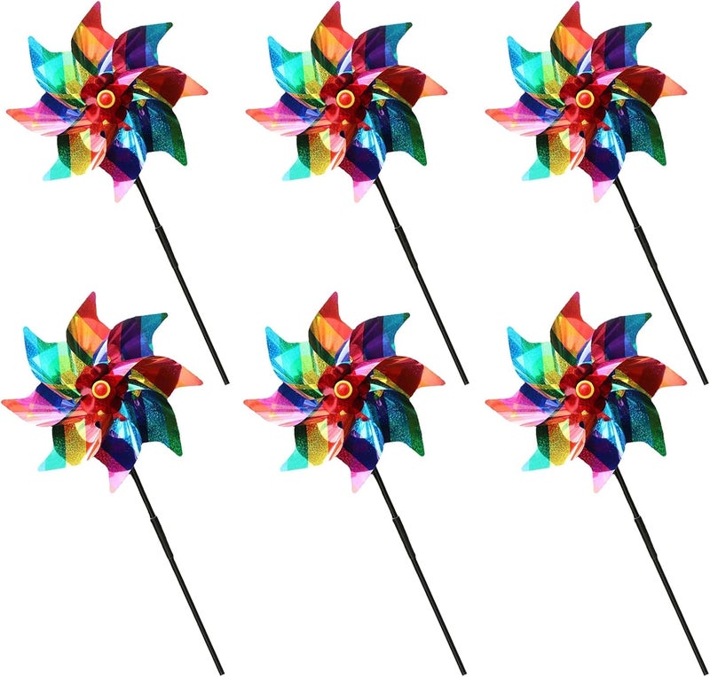 Luckam Reflective Bird Repellent Windmill, 6 Pcs 24cm Pinwheel Birds Deterrent Hanging Device Sparkly Stripe Spinners to Scare Birds Away From House, Window, Garden, Farm - Image 1