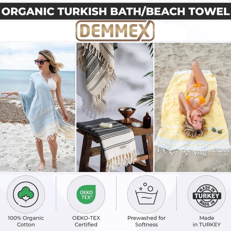 DEMMEX Certified 100% Organic Turkish Cotton Beach and Bath Towel, Peshtemal Towel Blanket, Quick Dry Sand Free, Oversized Light Compact, Diamond Weave, Prewashed, 71x36 Inches, 14 Oz (Greyblue) - Image 2
