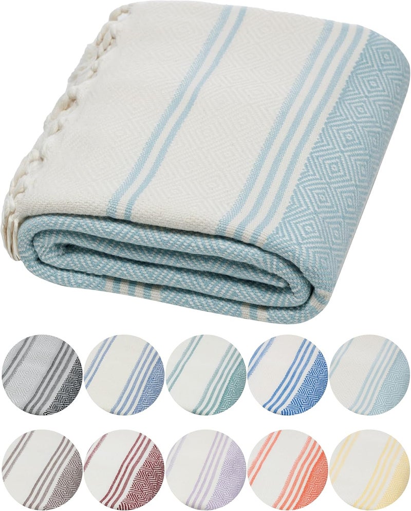 DEMMEX Certified 100% Organic Turkish Cotton Beach and Bath Towel, Peshtemal Towel Blanket, Quick Dry Sand Free, Oversized Light Compact, Diamond Weave, Prewashed, 71x36 Inches, 14 Oz (Greyblue) - Image 1