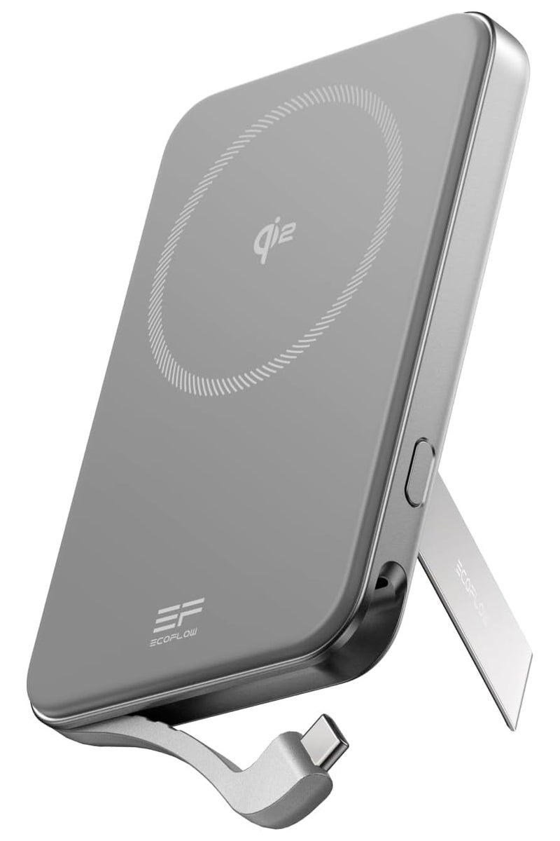ECOFLOW EF ECOFLOW Rapid Power Bank 5000mAh Qi2 Certified Wireless Magnetic Portable Charger, 30W Max Fast Charging Battery Pack with Built-in USB-C Cable & Stand for iPhone16/15/14/13/12 (Rapid 5000 Sliver)  - Image 1