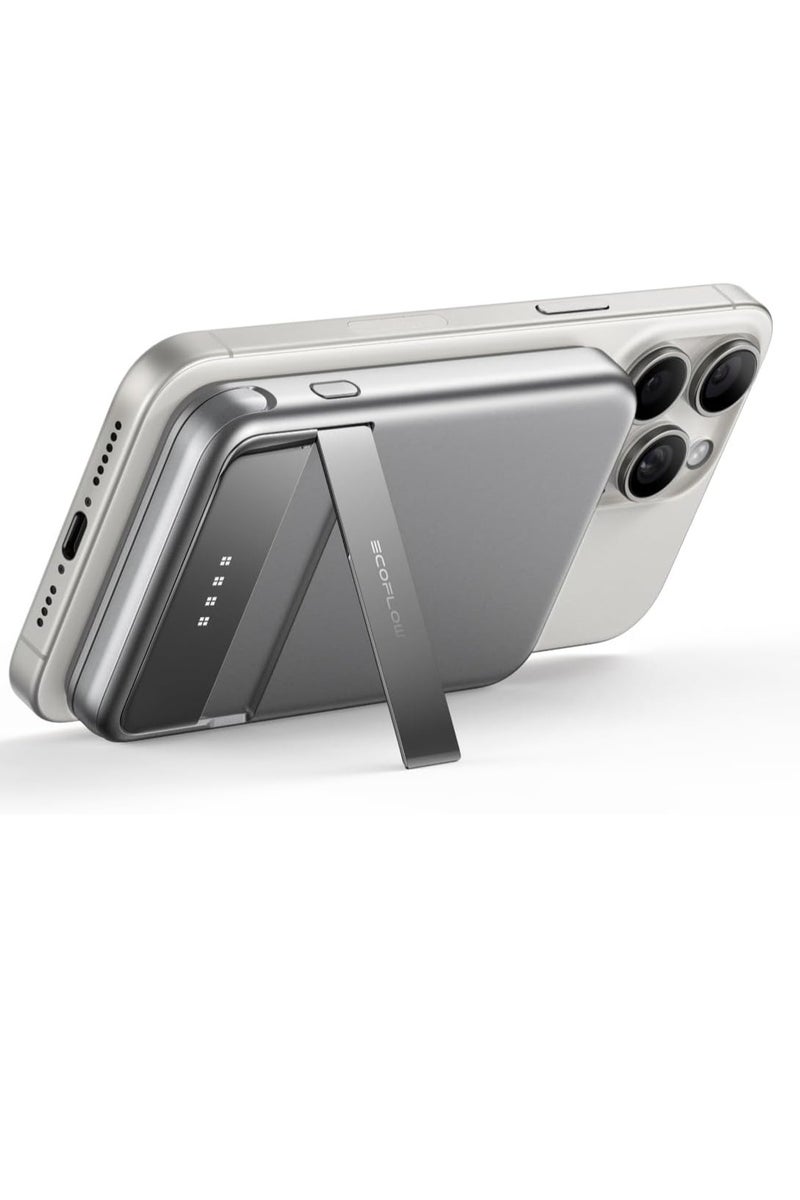 ECOFLOW EF ECOFLOW Rapid Power Bank 5000mAh Qi2 Certified Wireless Magnetic Portable Charger, 30W Max Fast Charging Battery Pack with Built-in USB-C Cable & Stand for iPhone16/15/14/13/12 (Rapid 5000 Sliver)  - Image 2