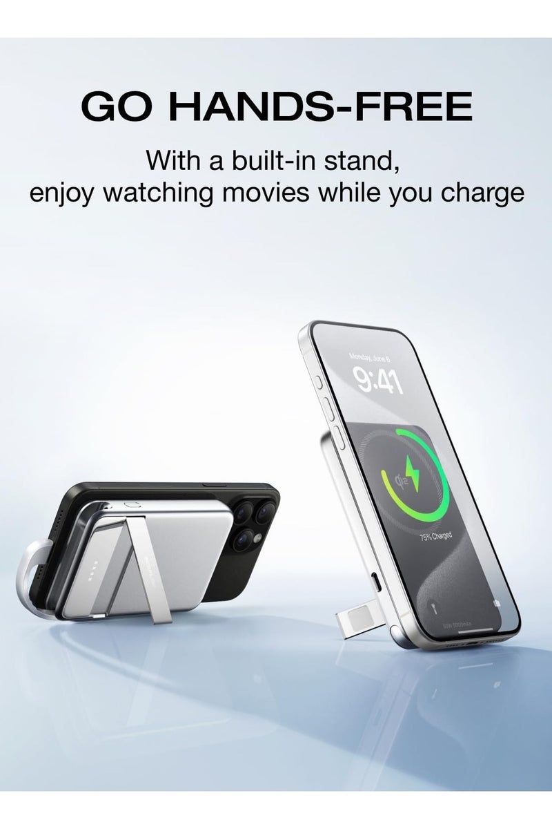 ECOFLOW EF ECOFLOW Rapid Power Bank 5000mAh Qi2 Certified Wireless Magnetic Portable Charger, 30W Max Fast Charging Battery Pack with Built-in USB-C Cable & Stand for iPhone16/15/14/13/12 (Rapid 5000 Sliver)  - Image 5