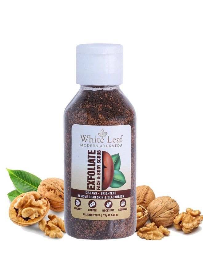 White Leaf Exfoliate Walnut Scrub 75G For Face & Body With Coffee & Coconut For Dead Skin Cells & Tan Removal Blackheads Dirt & Pollution Free Skin - Image 2
