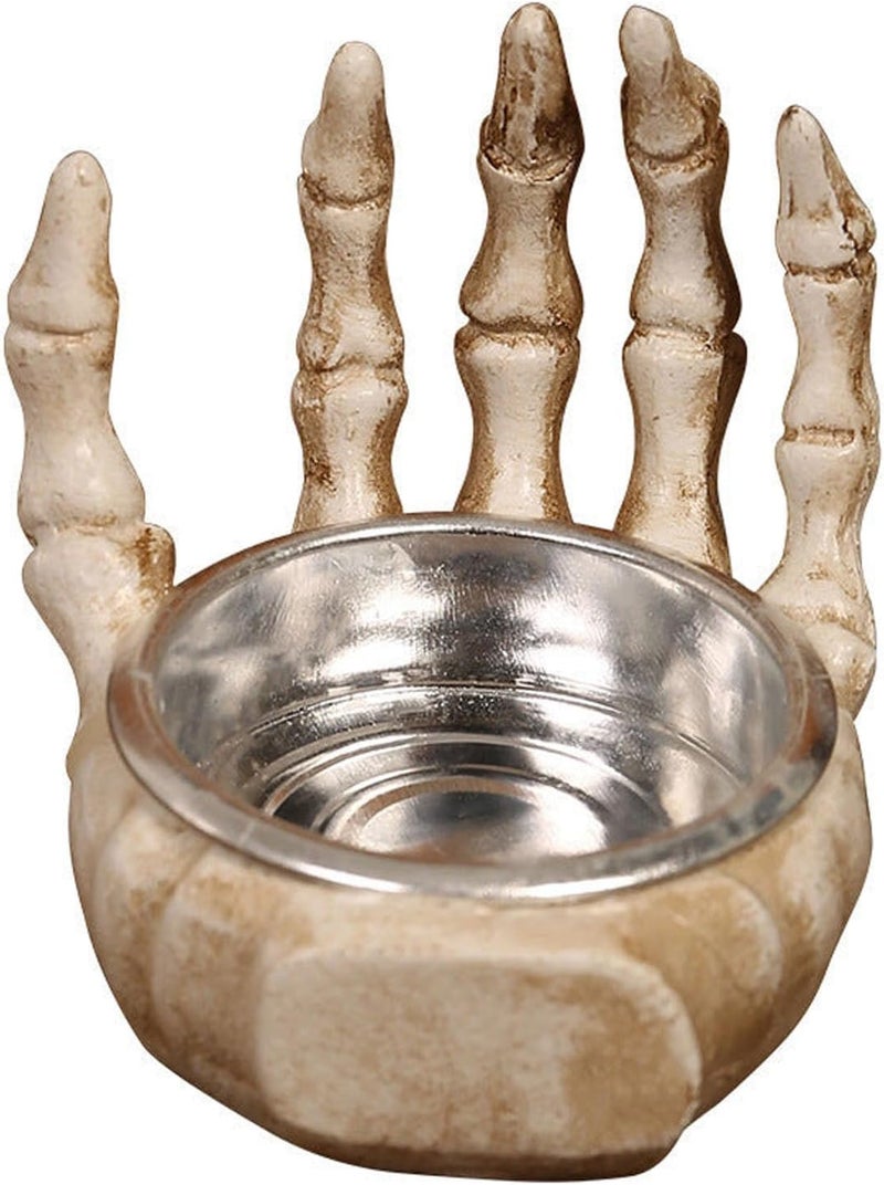 كلاراكو حامل شموع الهالوين، شمعدان هيكل عظمي للهالوين، ديكور هيكل عظمي مرعب للهالوين، حامل شموع من الراتنج على شكل هيكل عظمي لأيدي ساحرة، ديكور منزلي على شكل هيكل عظمي للهالوين - Image 2