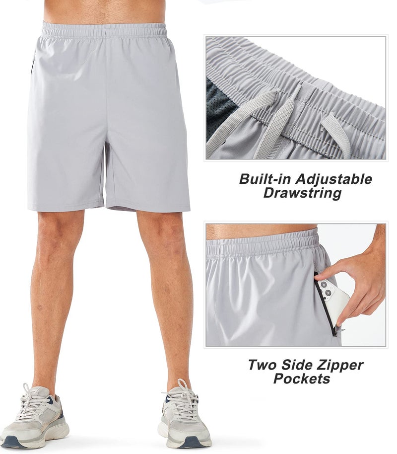 NORTHYARD Men's Athletic Running Shorts Quick Dry Workout Shorts Lightweight Sports Gym Basketball Shorts Hiking Exercise Grey-7 inches L - Image 4