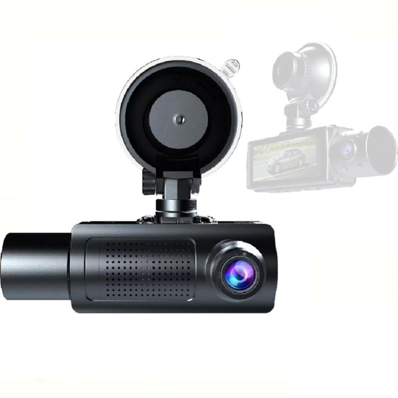 مسجل قيادة DVR بدقة 1080P مع كاميرا أمامية وداخلية، شاشة IPS بقياس 3.16 بوصة، زاوية واسعة 170 درجة، دعم الرؤية الليلية الواضحة، قفل عند الاصطدام، وتسجيل حلقي مستمر. - Image 1