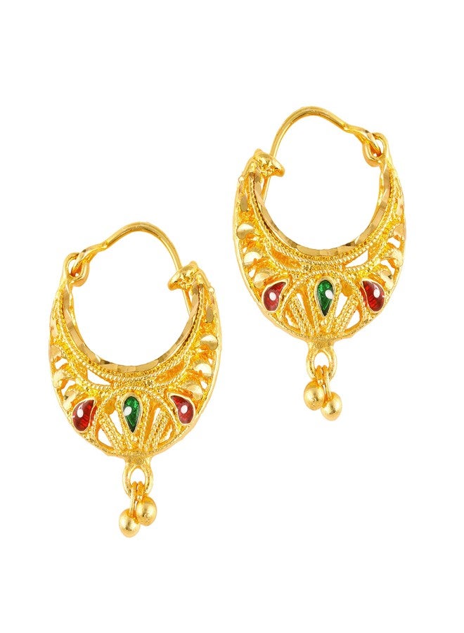 MEENAZ Hoop Earrings For Women girls Combo Set Pack Traditional Temple 1 One Gram Gold 18k Copper Brass Ruby Meenakari South Indian Screw Back Studs Tops Stud Fashion Stylish Bali Ear rings combo-M105 - Image 3