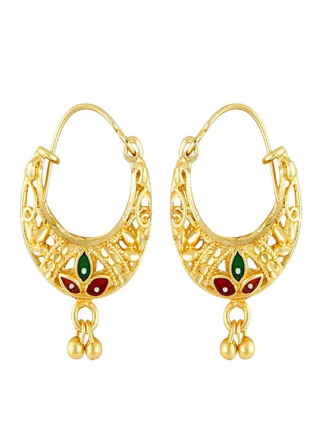 MEENAZ Hoop Earrings For Women girls Combo Set Pack Traditional Temple 1 One Gram Gold 18k Copper Brass Ruby Meenakari South Indian Screw Back Studs Tops Stud Fashion Stylish Bali Ear rings combo-M105 - Image 2