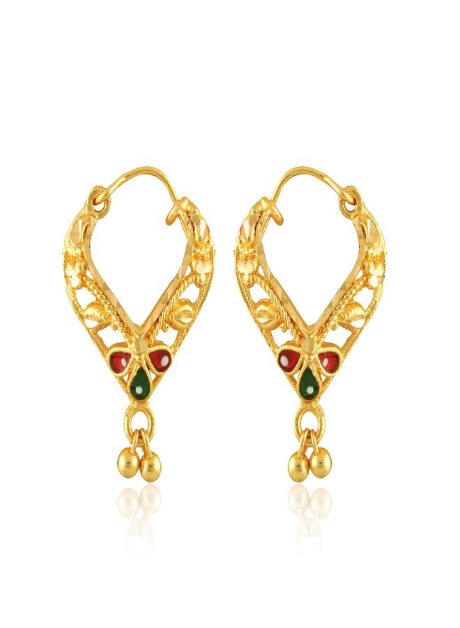 MEENAZ Hoop Earrings For Women girls Combo Set Pack Traditional Temple 1 One Gram Gold 18k Copper Brass Ruby Meenakari South Indian Screw Back Studs Tops Stud Fashion Stylish Bali Ear rings combo-M105 - Image 4