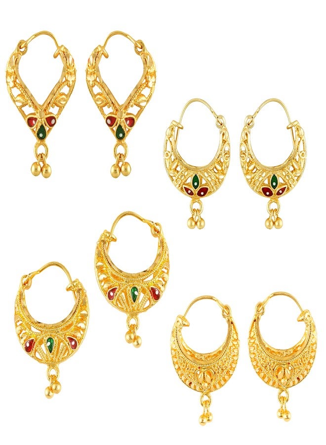MEENAZ Hoop Earrings For Women girls Combo Set Pack Traditional Temple 1 One Gram Gold 18k Copper Brass Ruby Meenakari South Indian Screw Back Studs Tops Stud Fashion Stylish Bali Ear rings combo-M105 - Image 1