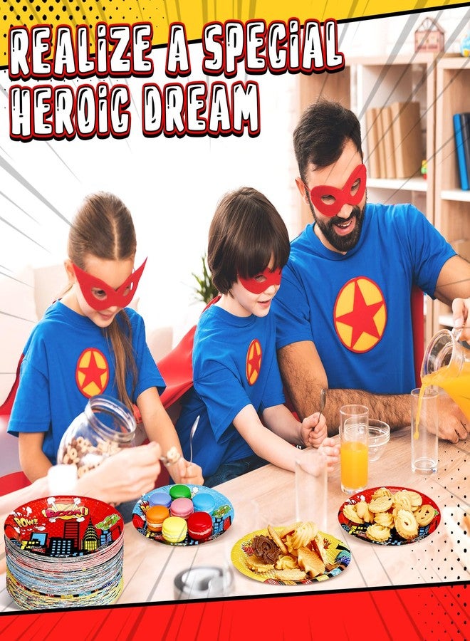 Zhehao 60 Pcs Hero Theme Party Plates Round Disposable Dinner Paper Plates Red Blue Yellow Decorative Tableware for Baby Shower Spider Party Supplies Birthday Decorations - Image 4