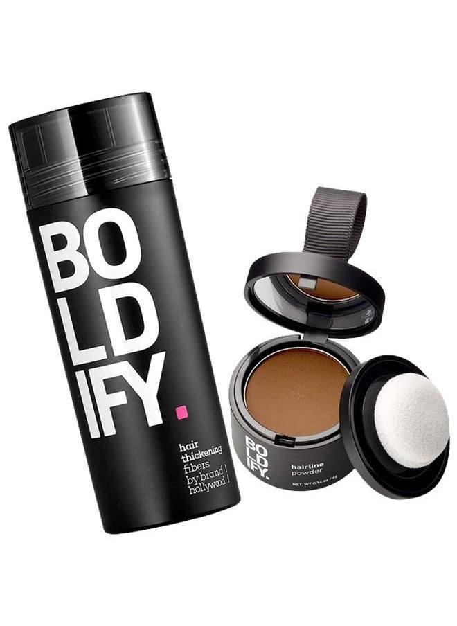 Boldify Hair Fiber + Hairline Powder Build & Conceal Bundle Instant Stain-Proof Root Touchup Powder Light Brown  - Image 1