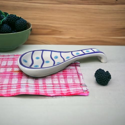 Malaikah Ceramic Spoon Rest Red Leaf Print Hand-Made, Ideal for Kitchen, Tableware, Cutlery Rest, Pack of 1 - Image 1