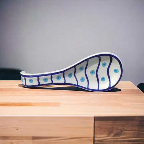 Malaikah Ceramic Spoon Rest Red Leaf Print Hand-Made, Ideal for Kitchen, Tableware, Cutlery Rest, Pack of 1 - Image 4