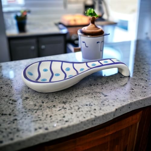 Malaikah Ceramic Spoon Rest Red Leaf Print Hand-Made, Ideal for Kitchen, Tableware, Cutlery Rest, Pack of 1 - Image 2