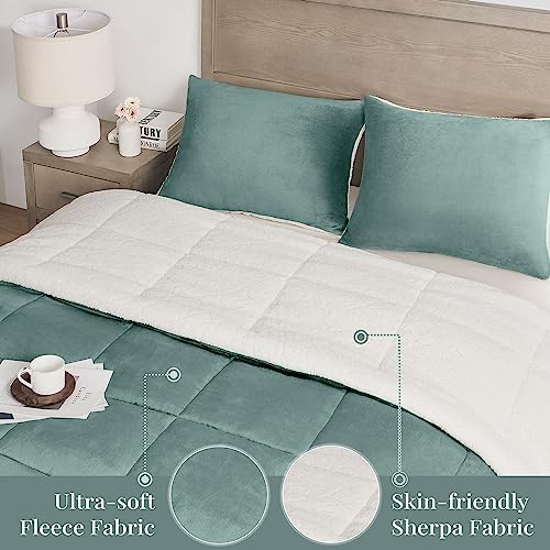 Basic Beyond Queen Comforter Set - Luxury Fleece Sherpa Comforter Sets for Queen Bed, Soft and Warm Queen Size Bedding Comforter Set for Winter, Green, 88"x88" - Image 5
