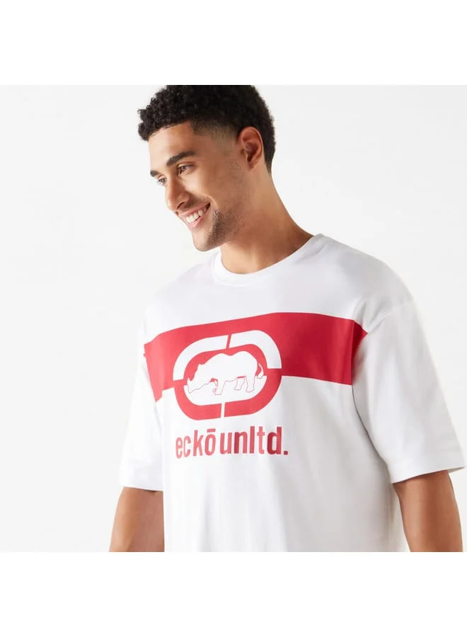 Ecko Unltd. Ecko Unltd Logo Print High-Low T-shirt with Crew Neck and Short Sleeves