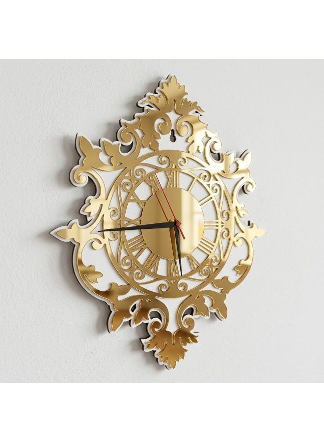 A luxurious decorative wall clock with a shimmering gold finish and a white background. Large size, suitable for home, living room, and office. Easy to install. A modern wall piece to add a touch of elegance to any space. - Image 2
