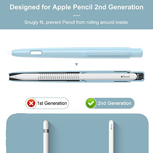 MoKo Holder Case Compatible with Apple Pencil 2nd Generation, Retractable Protective Apple Pencil Cover with Sturdy Clip, Hard PC Apple Pencil Case, Support Double-Tap, Sky Blue - Image 2
