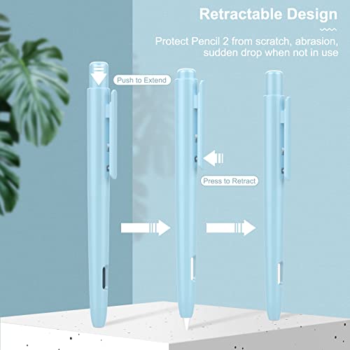 MoKo Holder Case Compatible with Apple Pencil 2nd Generation, Retractable Protective Apple Pencil Cover with Sturdy Clip, Hard PC Apple Pencil Case, Support Double-Tap, Sky Blue - Image 4