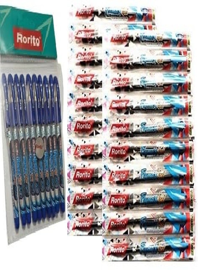 FIRST CLICK Rorito's New Flymax DZ Gel Pen Blue Ink Pack of 10 Pens + 20 Refills Blue | Smooth Needle Tip, Waterproof & Fade-Resistant Ink Stylish Glossy Body & Soft Grip for Comfortable Writing School Office Use - Image 1