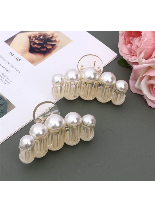 HOMEMATES 2 Pcs Large Pearl Hair Claw White Hair Clips Thick Long Hair Jaw Clips Clutches Hair Accessories For Women And Girls Strong Hold (Style 6) - Image 1