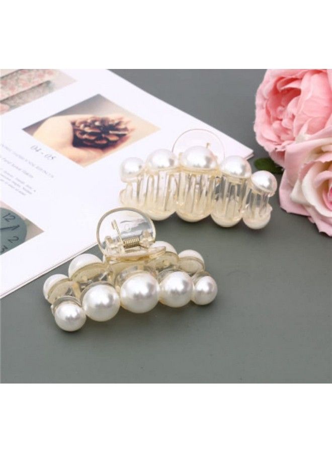 HOMEMATES 2 Pcs Large Pearl Hair Claw White Hair Clips Thick Long Hair Jaw Clips Clutches Hair Accessories For Women And Girls Strong Hold (Style 6) - Image 3