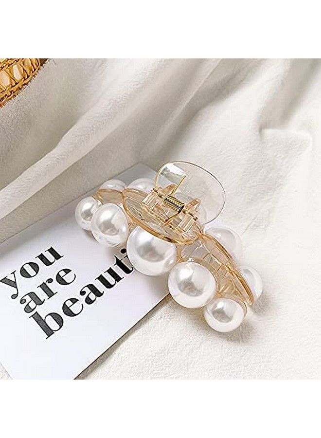 HOMEMATES 2 Pcs Large Pearl Hair Claw White Hair Clips Thick Long Hair Jaw Clips Clutches Hair Accessories For Women And Girls Strong Hold (Style 6) - Image 4