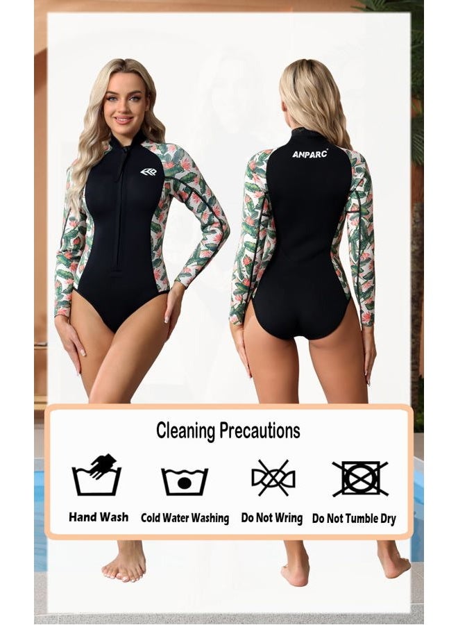 AnParc Wetsuit Women 1.5mm Neoprene, Shorty Wet Suit for Women Cold Water Swimming Long Sleeve Diving Suits with Front Zipper UV Protection for Swimming Diving Snorkeling - Image 3