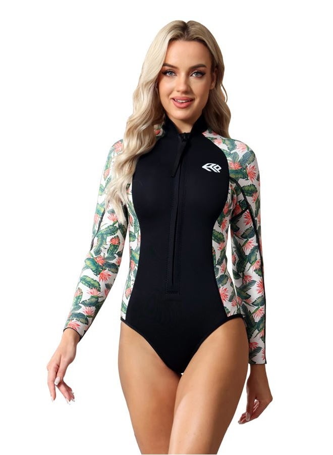 AnParc Wetsuit Women 1.5mm Neoprene, Shorty Wet Suit for Women Cold Water Swimming Long Sleeve Diving Suits with Front Zipper UV Protection for Swimming Diving Snorkeling - Image 1