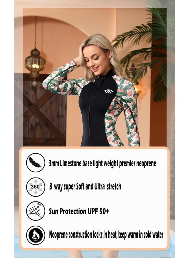 AnParc Wetsuit Women 1.5mm Neoprene, Shorty Wet Suit for Women Cold Water Swimming Long Sleeve Diving Suits with Front Zipper UV Protection for Swimming Diving Snorkeling - Image 2