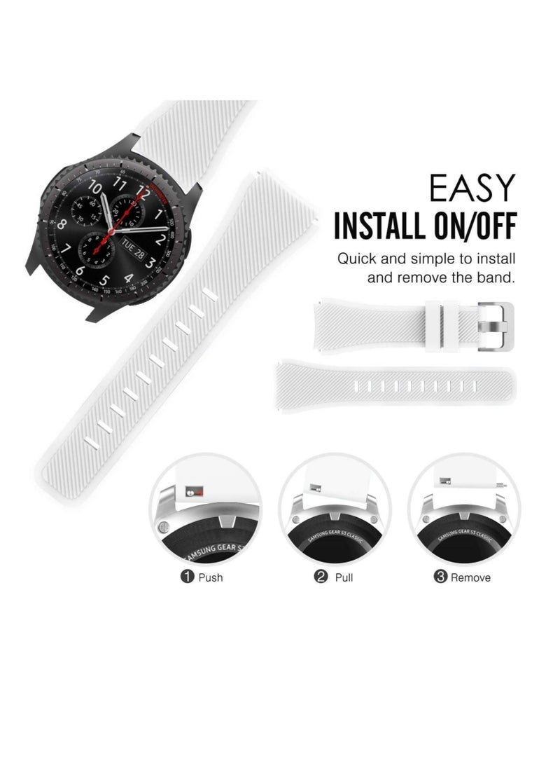 Gravity Replacement Watch Band for Samsung Gear S3 – 22mm Soft Silicone Strap in White | Comfortable, Adjustable & Sweat-Resistant | Compatible with Gear S3 Frontier/Classic & Other 22mm Watches - Image 2