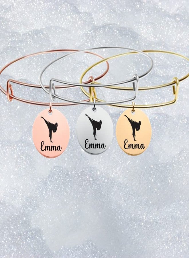 Sportybella Personalized Martial Arts Bracelet, Taekwondo, Jiu Jitsu, Karate Gifts for Women, Teens Custom Engraved Name Pendant Bangle - Image 2