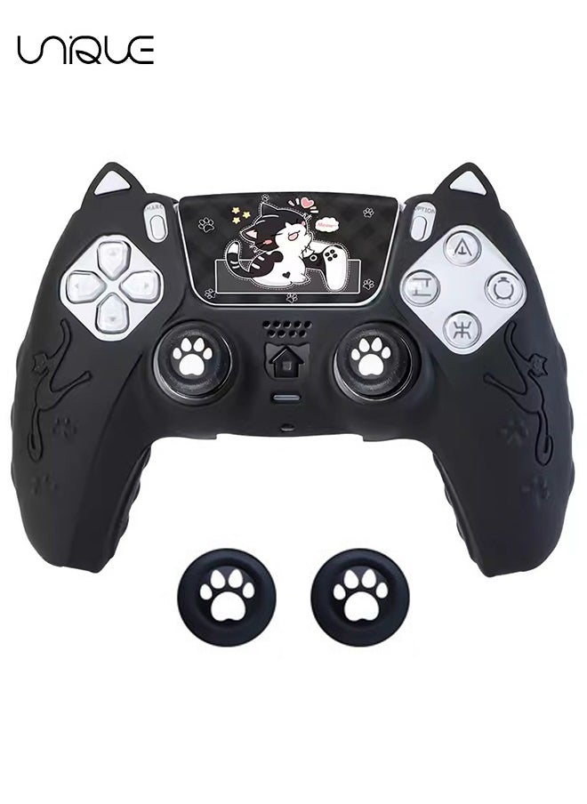 Unique Cute Cat Paw PS5 Controller Skin,Non-Slip Silicone Protective Cover for Playstation 5 Wireless Controller with 2 Thumb Grip Caps,1 cat Sticker（Black）  - Image 1