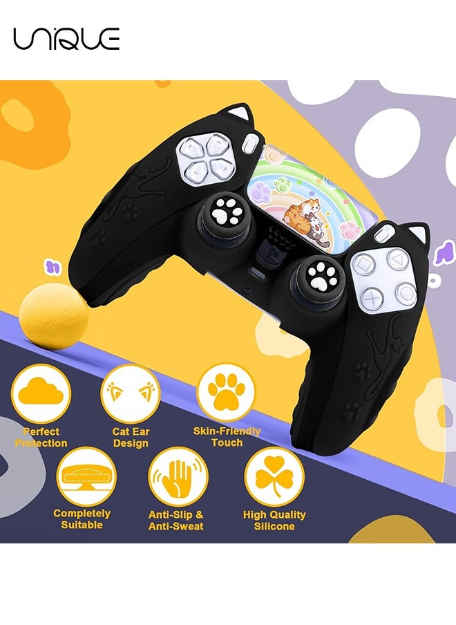 Unique Cute Cat Paw PS5 Controller Skin,Non-Slip Silicone Protective Cover for Playstation 5 Wireless Controller with 2 Thumb Grip Caps,1 cat Sticker（Black）  - Image 2