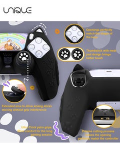 Unique Cute Cat Paw PS5 Controller Skin,Non-Slip Silicone Protective Cover for Playstation 5 Wireless Controller with 2 Thumb Grip Caps,1 cat Sticker（Black）  - Image 3