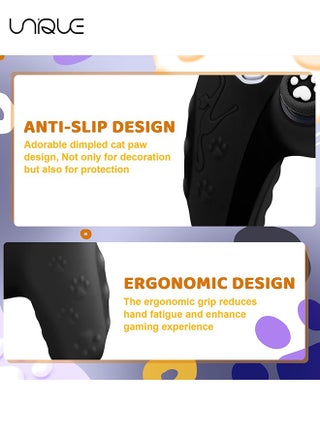Cute Cat Paw PS5 Controller Skin,Non-Slip Silicone Protective Cover for Playstation 5 Wireless Controller with 2 Thumb Grip Caps,1 cat Sticker（Black） - view 4
