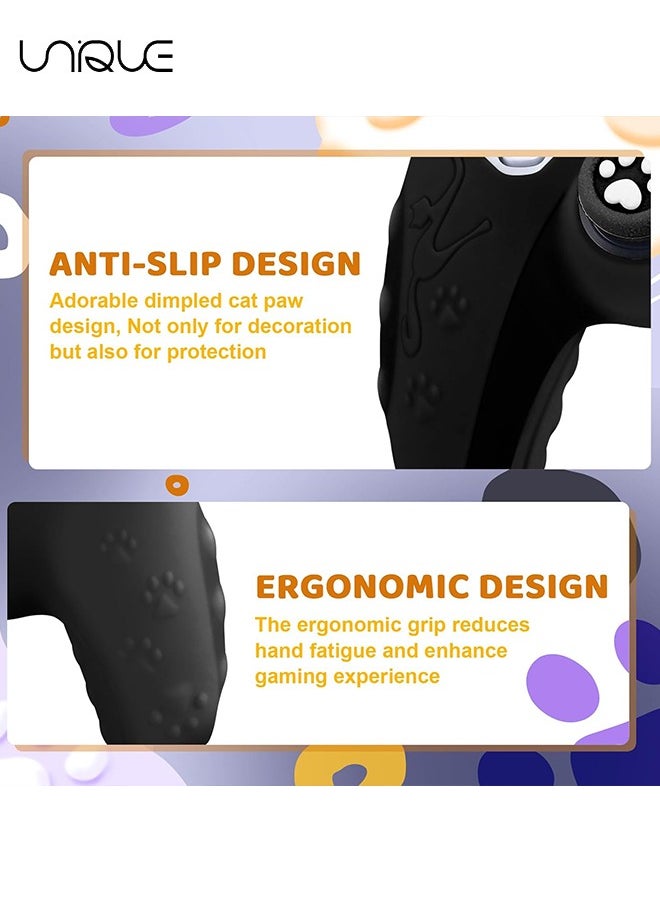 Unique Cute Cat Paw PS5 Controller Skin,Non-Slip Silicone Protective Cover for Playstation 5 Wireless Controller with 2 Thumb Grip Caps,1 cat Sticker（Black）  - Image 4
